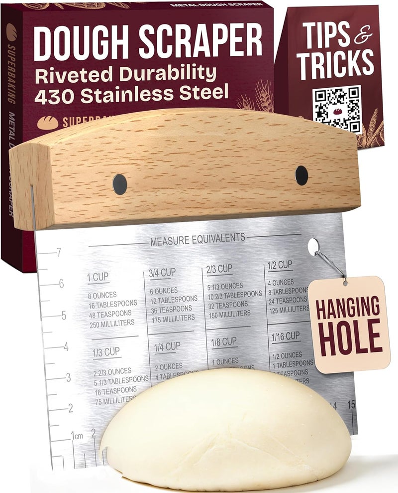 Superbaking Dough Scraper - 6" Wooden Bench Scraper - Dough Cutter with Ruler - Pastry & Cake Scraper - Kitchen Tools Sourdough Baking Supplies - Bread Making Tools & Accessories for Home Bakers - Image 1